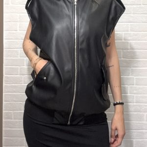 GILET OVER CON ZIP E PATCH + RICAMO NERO